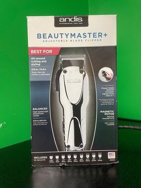 Andis Beautymaster+ Adjustable Blade Clipper in White and Black